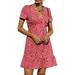 DYMADE Women's Short Sleeve Deep V Neckline Dress Floral Print Ruffle Hem Dress