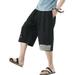 MAWCLOS Men Baggy Linen Capri Pants Casual Yoga Patchowork Beach Pants Pockets Loose Harem Pants with Drawstring