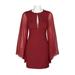 Aidan by Aidan Mattox Crew Neck Keyhole Front Long Sleeve Solid Crepe Chiffon Dress-WINE