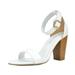 TOETOS Women's Classic Ankle Strap Open Toe Sandals Mid Chunky Heel Buckle Pump Sandals STELLA-02 WHITE/PU Size 8.5