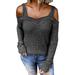 Women Knitted Sweater Off shoulder Pullover Long-sleeve Tops Cozy Loose Warm Jumper Autumn