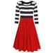 HiQueen Women Casual Scoop Neck 3/4 Sleeve A-Line Swing Dress Stripe Modest Dresses