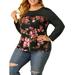 Women's Plus Size Crew Neck Sheer Mesh Floral Print Tops