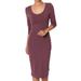 TheMogan Women's Scoop Neck 3/4 Sleeve Stretch Jersey Bodycon Midi Pencil Dress