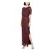 ADRIANNA PAPELL Womens Purple Sequined Short Sleeve Jewel Neck Maxi Sheath Evening Dress Size 6