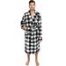 PAVILIA Mens Soft Robe, Plaid White Warm Fleece Robes for Men, Soft Spa Bathrobe with Piping, Shawl Collar, and Pockets (Buffalo Checker White)