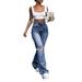 Colisha Women Vintage High Waisted Flared Bell Bottom Casual Trendy Jeans Ripped Denim Flare Trouser Pants Casual Bootcut Trouser Pants