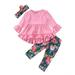 HUJUKULUDUSU Little Girl Pink Long Sleeve Dress Floral Pants Headband 3Pcs Sets