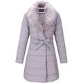 Giolshon Women's Puffer Jackets Long Coat With Detachable Faux Fur Collar L