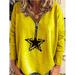 Women's Top Long Sleeve Printed Zipper Top Five-Pointed Star T-shirt