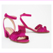 Isaac Mizrahi Live! Suede Block Heel Sandals with Ruffle Fuchsia 8 M