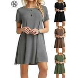 Luxtrada Women's Sundress Short Sleeve Casual T-shirt Dress Loose Summer Dress Swing Tunic Dress Plus Size