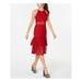 RACHEL ZOE Womens Red Ruffled Eyelet Sleeveless Halter Midi Sheath Cocktail Dress Size 2