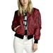 JANDEL Women Thin Jackets Tops Basic Bomber Jacket Long Sleeve Coat Casual O-neck Collar Slim Fit Outerwear, Red L