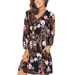 NHT&WT Women's V Neck 3/4 Sleeves Casual Loose Floral Print Flowy Party Dress with Pockets