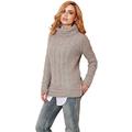 Aran Woollen Mills, Ladies Cable Knit 100 % Soft Merino Wool Sweater, Vented Roll Neck Pullover, Irish Jumper Gray Color X-Large