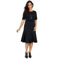 Jessica London Women's Plus Size Ponte Fit & Flare Dress With Faux Leather Insets