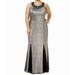 R&M Richards Women's Plus Size Beaded Metallic Pleated Gown