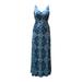 INC Womens Blue Acid Wash Sleeveless V Neck Full-Length Fit + Flare Dress Size L