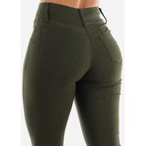 Womens Juniors Olive High Rise Stretchy Skinny Pants - Casual Butt Lifting Levanta Cola High Waist Pants 10519R