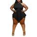 Colisha Women Plus Size 2 in 1 Romper Sleeveless Solid Color Jumpsuit Summer Party Sexy Halter Neck Outfits