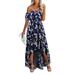 Women Summer Boho Ruffle Long Dress Party Holiday Beach Maxi Sundress Off Shoulder Floral Printed Dress Ladies Fashion High Low Hem Dresses