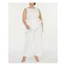 ADRIANNA PAPELL Womens White Beaded Sleeveless Jewel Neck Straight leg Cocktail Jumpsuit Size 16W