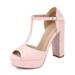 DREAM PAIRS Women's T-Ankle Strap Wedding Dress Sandals Open Toe Chunky Heels Platform Shoes JESSICA-02 PINK/SUEDE Size 5.5