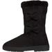 Chatties Chatz Womens Slip On Mid High Microsuede Winter Boots with Bows and Faux Fur Trim Black Size 6