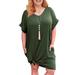 Sexy Dance Womens Plus Size Short Sleeve Tops Dress Summer Casual Loose V Neck Dress Ladies Vacation Beach Party Sundress With Pocket