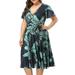 UKAP Plus Size Women High Waist Short Dress Deep V Neck Plus Size Swing Sundress Floral Print Summer Beach Dress with Belt