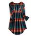 Plus Size A Line Plaid Dress for Women Checked Midi Loose Dress Autumn Long Sleeve Pullover Tunic Office Work Dresses Button Cuff Swing Dress Women Daytime Dresses