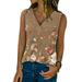 Lumento Women Sleeveless Floral Printed Tank Tops T Shirts Casual V Neck T-shirt Blouse Coffee Tag XL= US 10