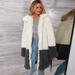 Suzicca Women Faux Fur Long Coat Jacket Long Sleeves Turn Down Collar Splicing Vintage Furry Winter Casual Overcoat Outwear White