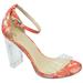 Delicious Women Thick Block Chunky Clear Perspex High Heels Ankle Strap Open Peep Toe with Transparent Clear Strap Embroidery Stitch Print SHANA-S Red 7.5