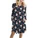 UKAP Womens Long Sleeve Crew Neck Christmas Pattern Dress Flare Swing Cocktail Party Dresses Ladies Pockets Xmas Dress New Year Christmas Dresses Gifts