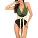 Mid-Ten Women Plus Size Monokini Ladies One Piece Swimsuit Sexy Swimwear V Neck Beachwear Swimming Costumes Bathing Suit Push Up Padded Bra Backless Tummy Control Wire Free