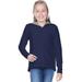 Kavio GFP0675 Girls 7-16 French Terry Raw Edge High-Low Long Sleeve Lined Hoodie-Navy / Dark H.Gray-S