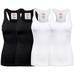 Women & Plus Solid Ribbed Knit Stretch Workout Racerback Tank Top (4PK: BLACK/BLACK/WHITE/WHITE, Small)