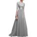 Winnereco Women Elegant Chiffon Dress Half Sleeve Evening Formal Maxi Gown (Gray L)