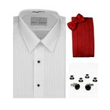 Lay-Down Collar Tuxedo Shirt, Red Cummerbund, Bow-Tie, Cuff Links & Studs Set