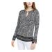 MICHAEL KORS Womens Black Animal Print Long Sleeve Keyhole Evening Top Size S