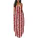 Niuer Women Long Maxi Dress July 4th American Flag Sleeveless Dress with Pockets