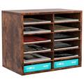 EasyPAG Wood Desktop 6 Tier 12 Compartments Filing Tray Office Desk Tidy Mail Sorter File Holder Paper Organiser Magazine Storage Rack,Brown