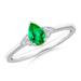 May Birthstone Ring - Pear Emerald Solitaire Ring with Trio Diamond Accents in 14K White Gold (6x4mm Emerald) - SR1122ED-WG-AAA-6x4-3