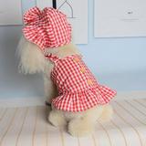 Dog Plaid Dress Spring and Summer Thin Clothes Dog Costume Clothing for Dogs and Cats Dresses with Hat for Dog Girls