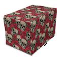 Rose Dog Crate Cover Graphic Skulls and Red Rose Blossoms Halloween Inspired Retro Gothic Pattern Easy to Use Pet Kennel Cover for Dogs 35 x 23 x 27 Vermilion Tan Green by Ambesonne