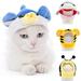 Ludlz Kitten Cartoon Animal Shaped Soft Cute Cat Headgear Dog Cross Tied Wear Pet Hat