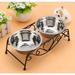 Double Pet Bowl Double Pet Feeder Dishes Pet Cat Dog Puppy Food And Water Dish Bowls With Retro Iron Stand