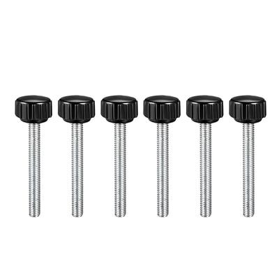M5x40mm Male Thread Knurled Clamping Knobs Grip Thumb Screw on 6Pcs - Black,Silver Tone